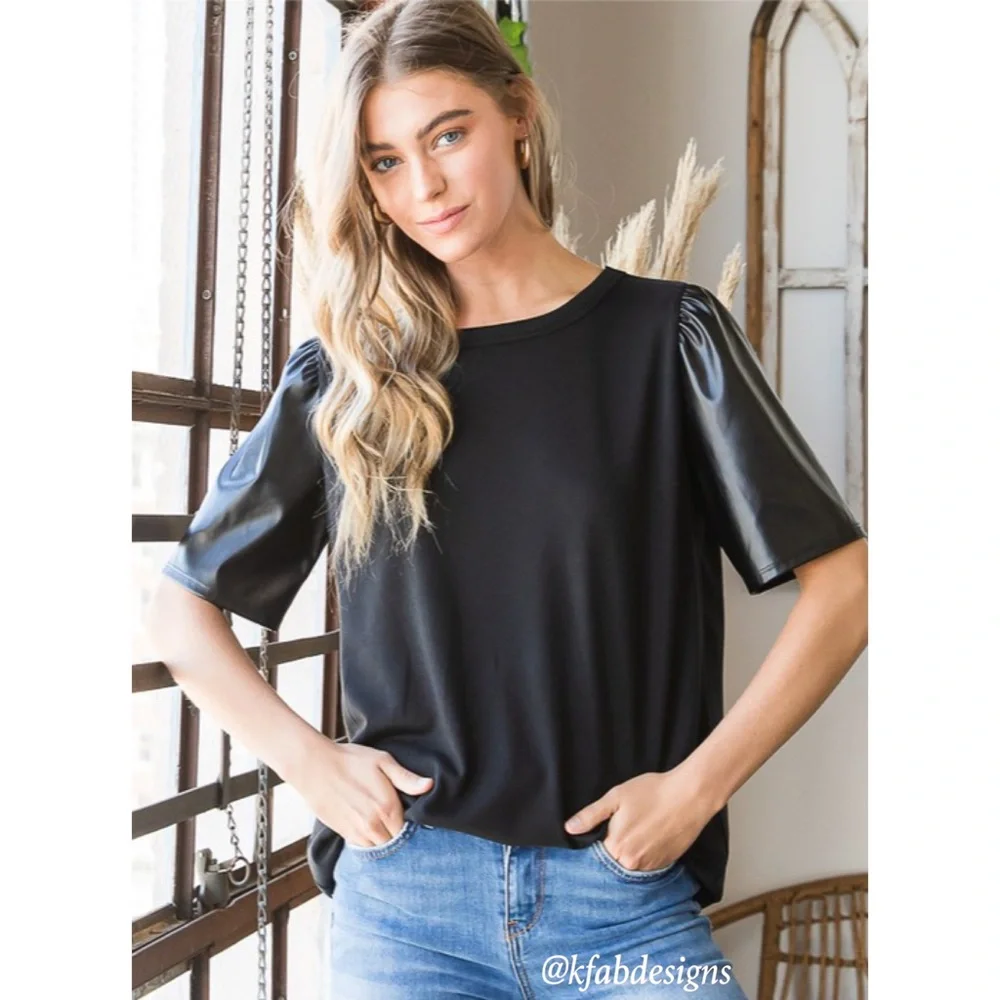 ❤️LAST 1! Faux Leather Puff Sleeve Super Soft Top! - Picture 3 of 9